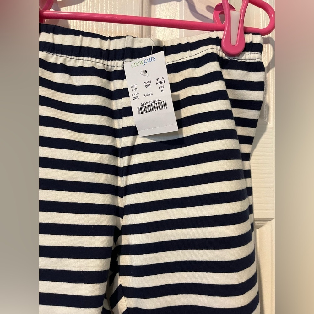 Size 8 J Crew crewcuts navy/white striped capri leggings - Picture 2 of 4